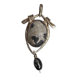 Signed BLJ Dalmation Jasper Handmade Sterling Silver Pendant W Black White Stone